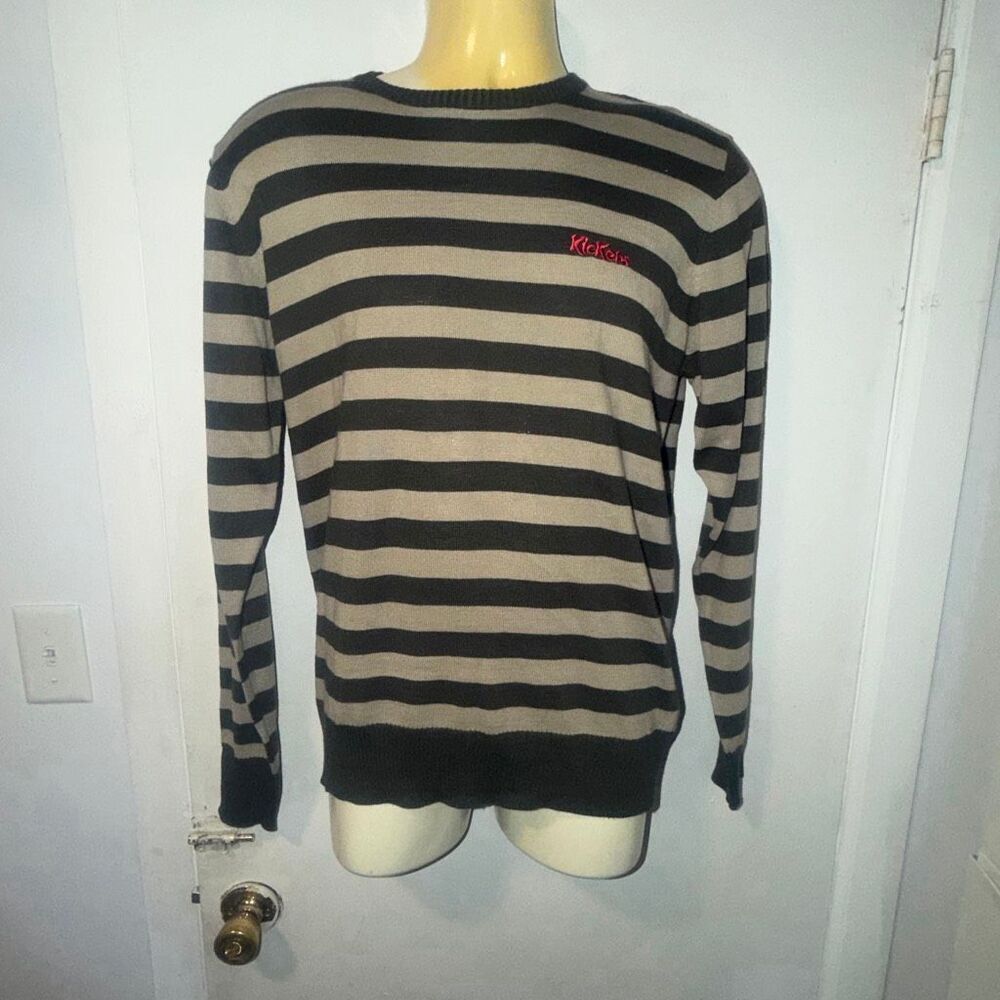 KICKERS Dark Grey Stripe Slider Sweater-L {NWT}